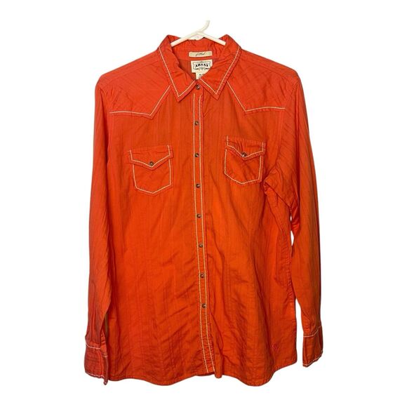 Embrodered Ariat Fitted Long Sleeve Pearl Snap Western Shirt Burnt Orange Sz XL - Picture 3 of 11